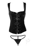 Strict Lace-up Corset Vest And Thong - Medium - Black