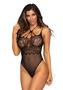 Leg Avenue Seamless Lace And Net Strappy Halter Thong Bodysuit - O/s - Black